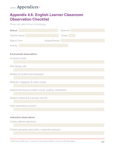 Appendix 4.6 - English Learner Classroom Observation Checklist_Page_1