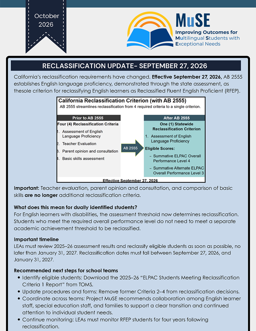 Reclassification Update - September 27th, 2026